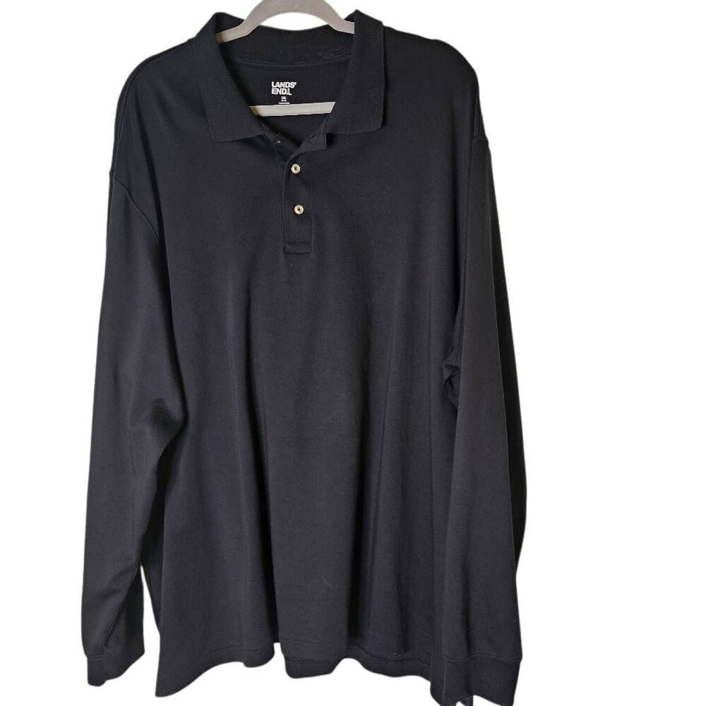 Lands' End mens long sleeved polo shirt, black. 3XL #947
